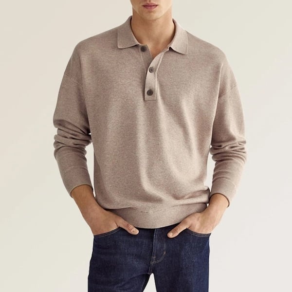 Jacob – Polo da uomo Casual con Revers larghi e Maniche Lunghe