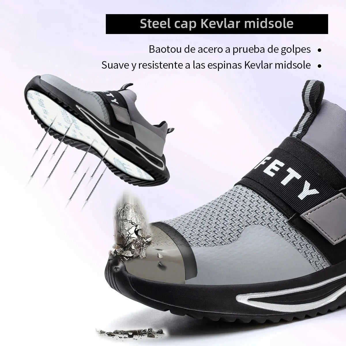 Scarpe antinfortunistiche, scarpe protettive casual leggere e traspiranti con velcro, punta in acciaio, intersuola in Kevlar