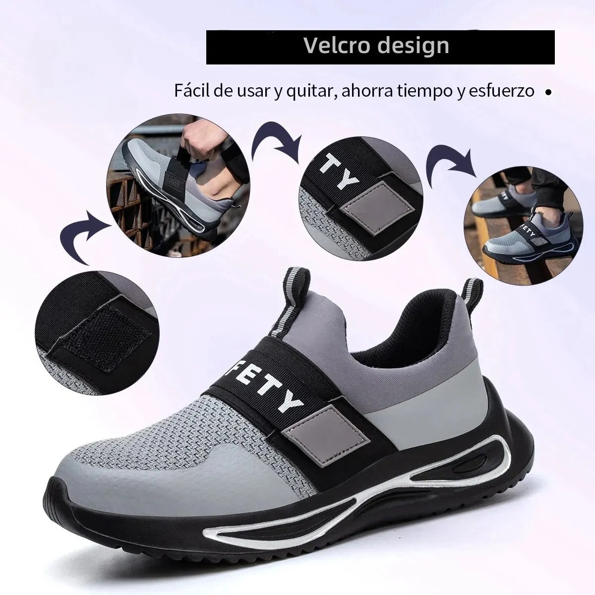 Scarpe antinfortunistiche, scarpe protettive casual leggere e traspiranti con velcro, punta in acciaio, intersuola in Kevlar